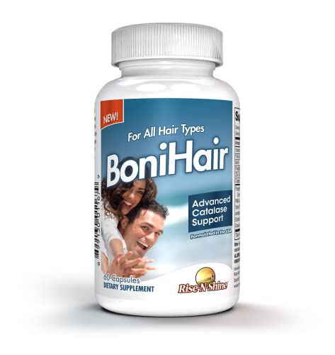 Rise-N-Shine BoniHair Catalase capsules close-up highlighting potency.