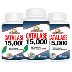 Rise-N-Shine catalase 15000 bottle label highlighting the antioxidant enzyme for hair health