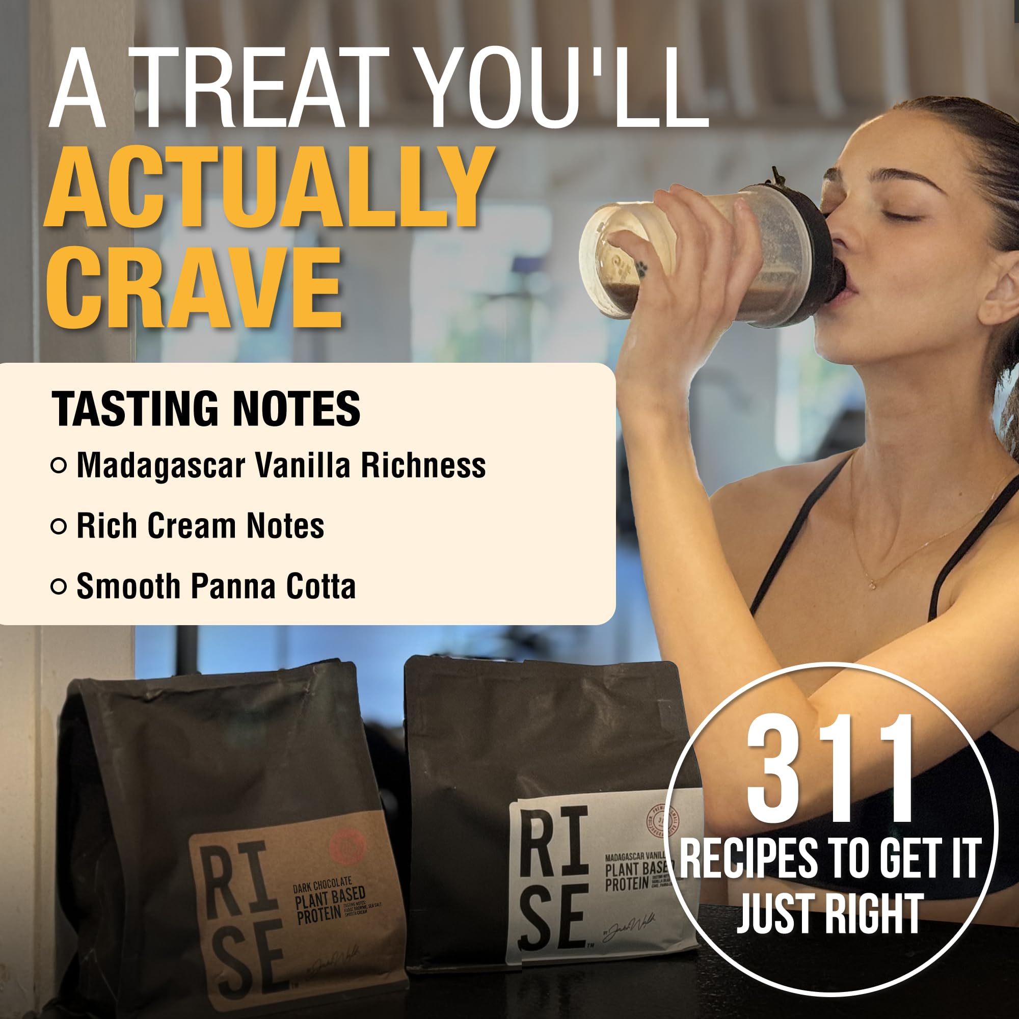 RISE311 protein shake poured into glass to showcase smooth texture