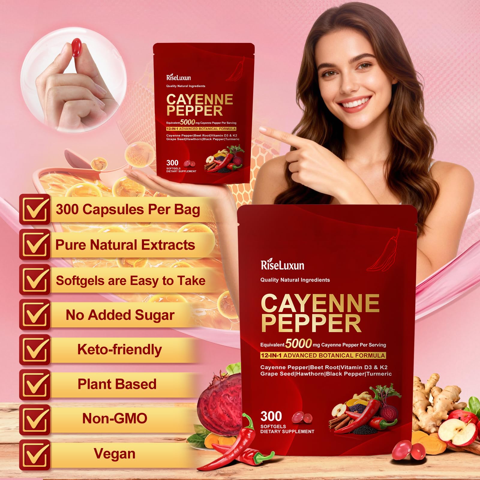 RiseLuxun berberine ginseng cinnamon softgels illustrating metabolic balance
