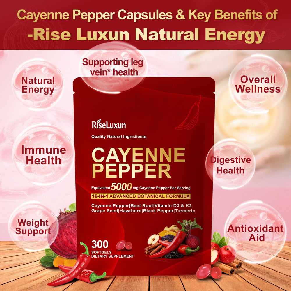 RiseLuxun hawthorn berry beetroot turmeric capsules showing vibrant botanical blend