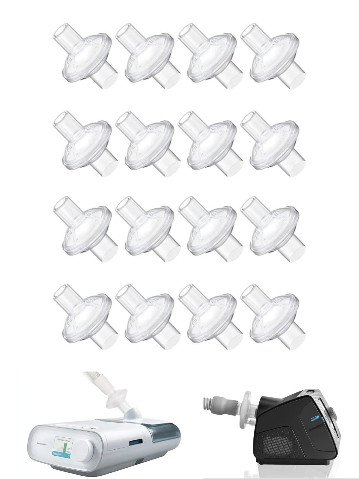 Close-up of the rislabo universal CPAP inline filter protects the device from dust.