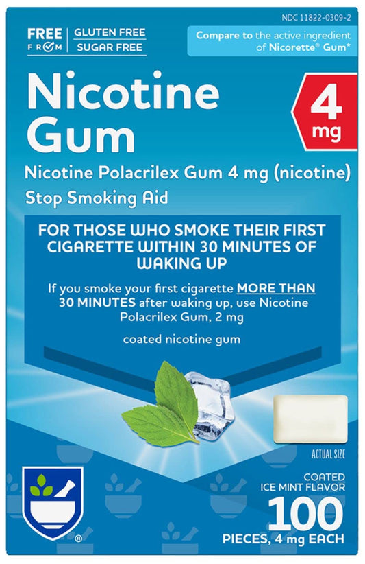 Rite Aid nicotine gum Ice Mint 4 mg pack front for craving support on the go