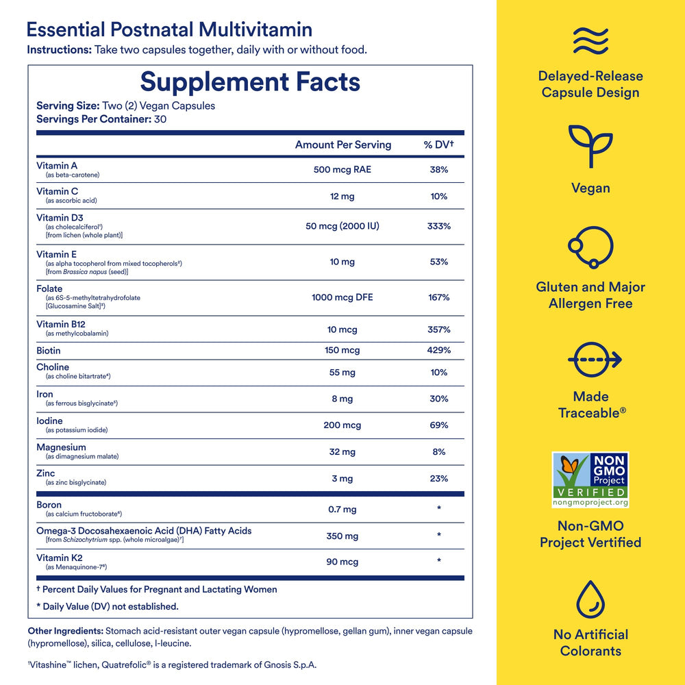 Ritual Essential Postnatal Multivitamin with traceable ingredients and third party testing