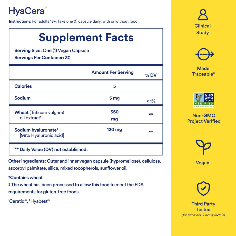 Ritual HyaCera bottle and packaging emphasizing a clean vegan supplement experience.