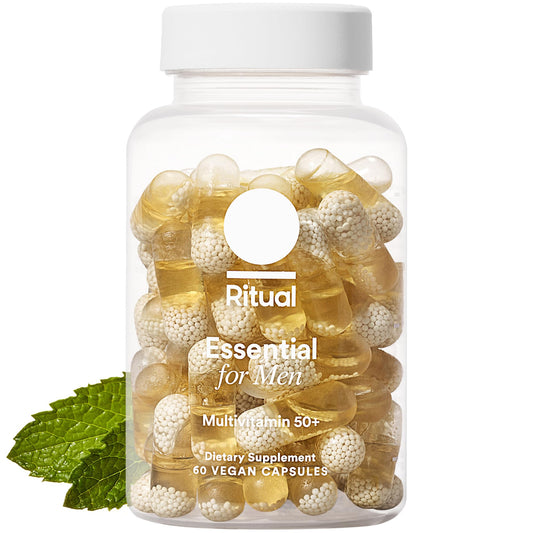 Ritual Men 50+ multivitamin bottle with mint flavor for daily wellness