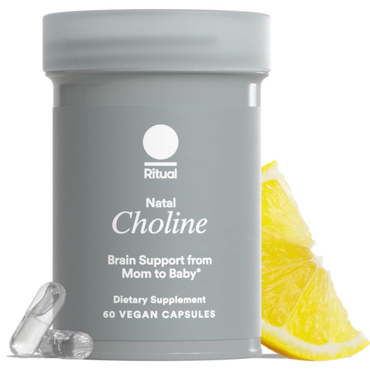 Ritual Natal Choline bottle front view highlighting the 550 mg formula for prenatal use
