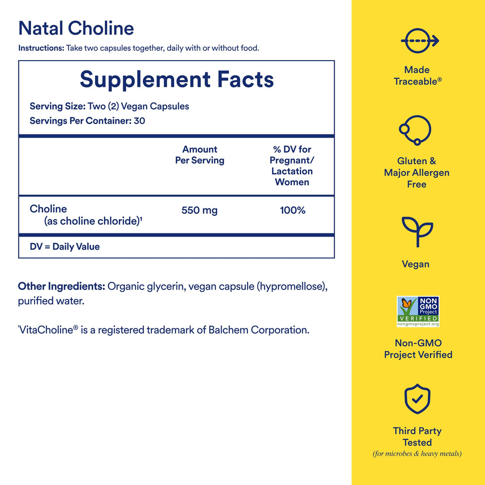 Ritual Natal Choline dosage spoon displaying 550 mg serving guidance
