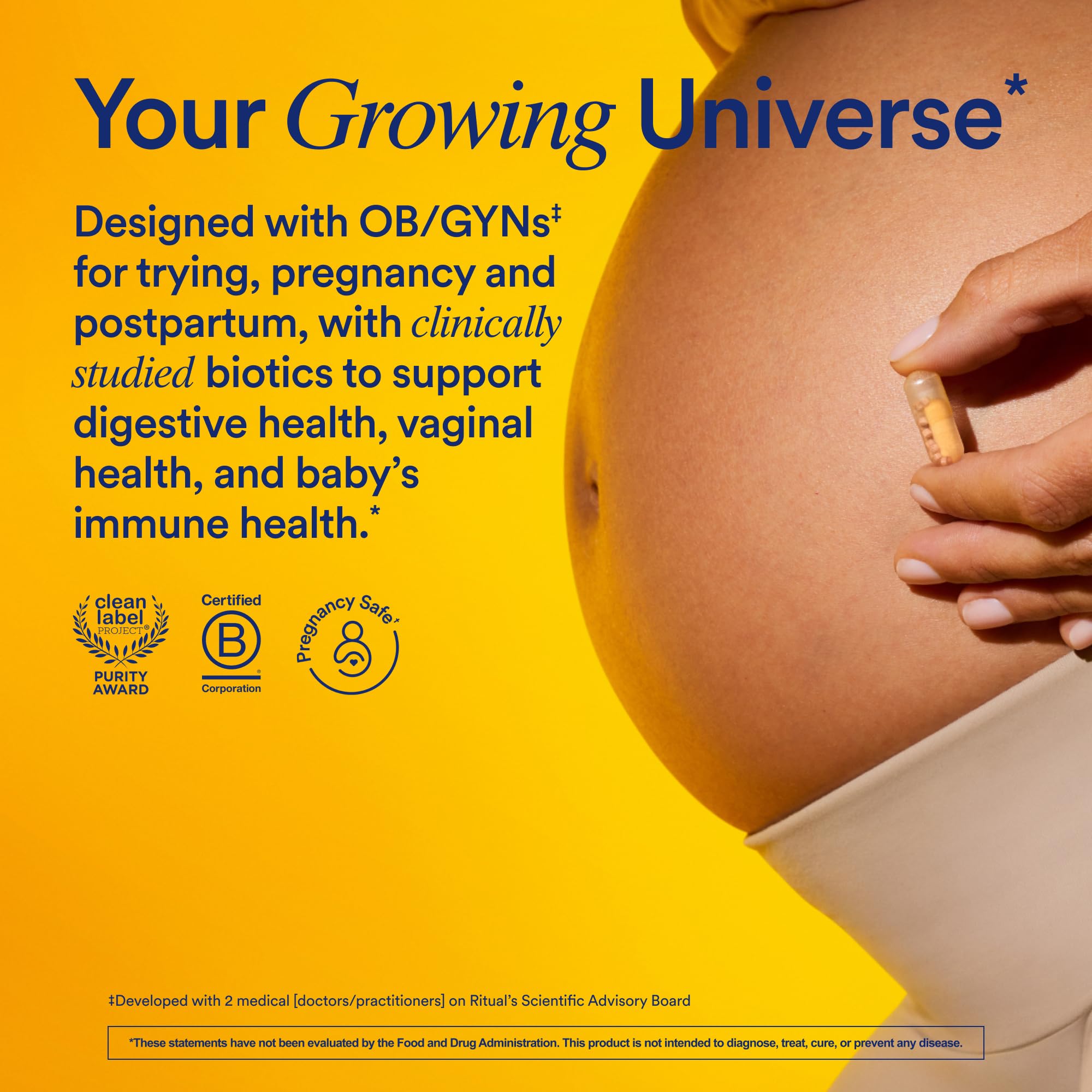 Ritual Natalbiotic tablet with nested-capsule close-up illustrating layered probiotic release.