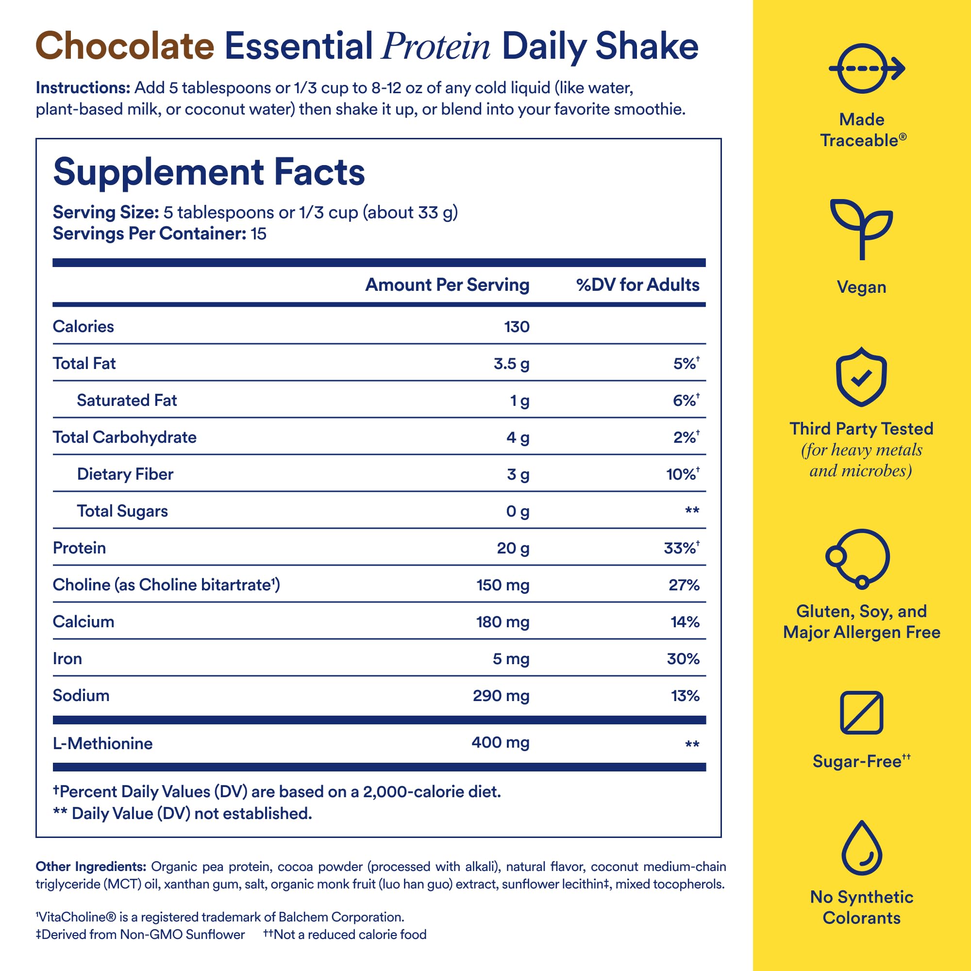 Ritual Pea Protein Powder label highlights ingredients and complete amino acid profile