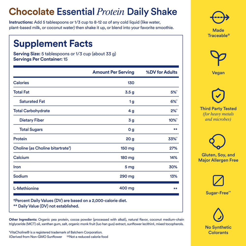 Ritual Pea Protein Powder label highlights ingredients and complete amino acid profile
