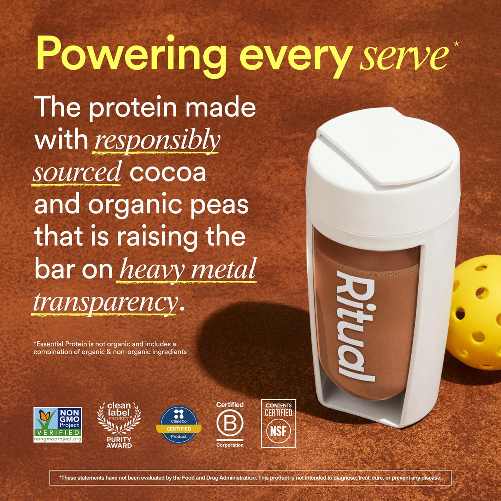 Ritual Pea Protein Powder measuring cup demonstrates serving options for shakes