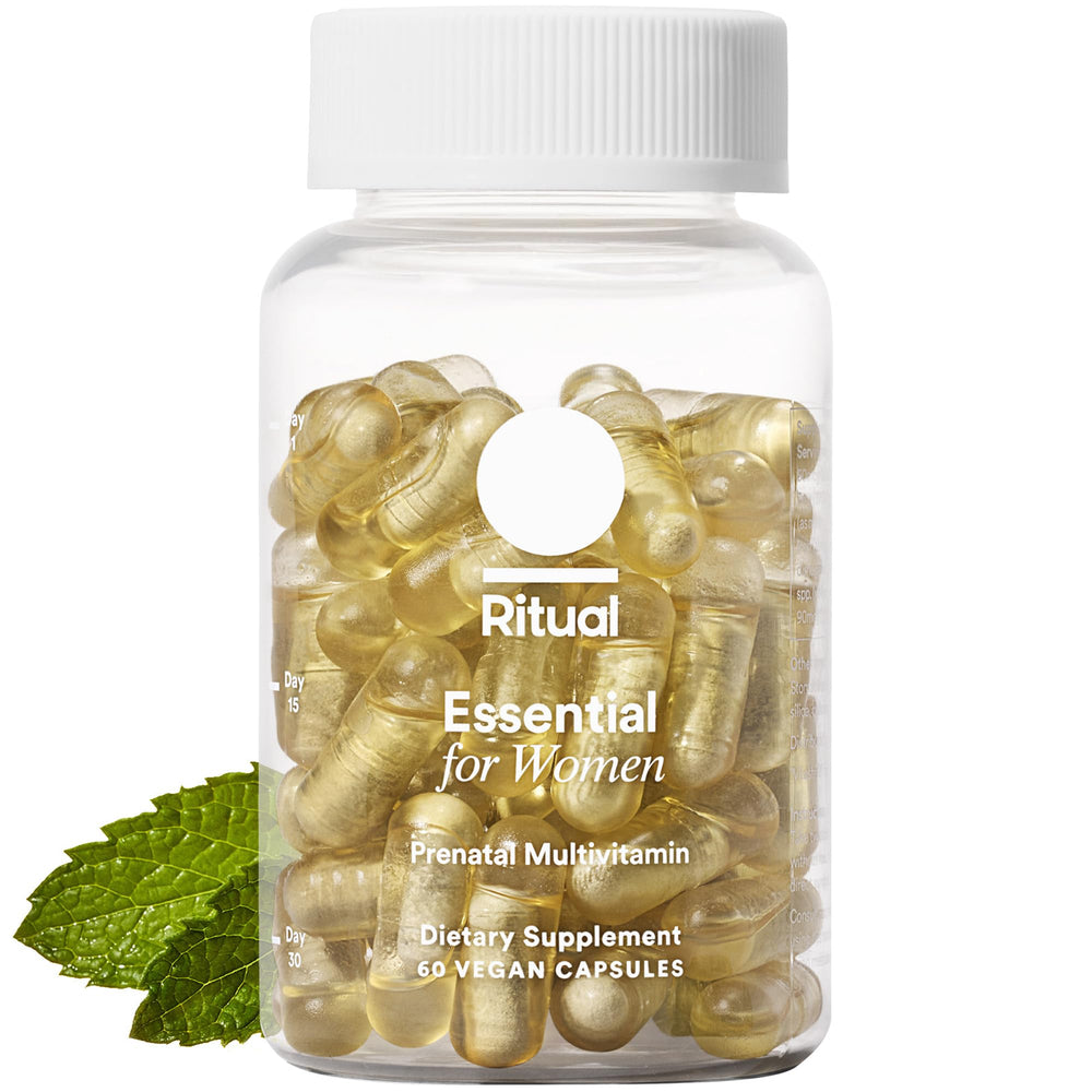 Ritual Prenatal bottle in mint color for easy daily use.