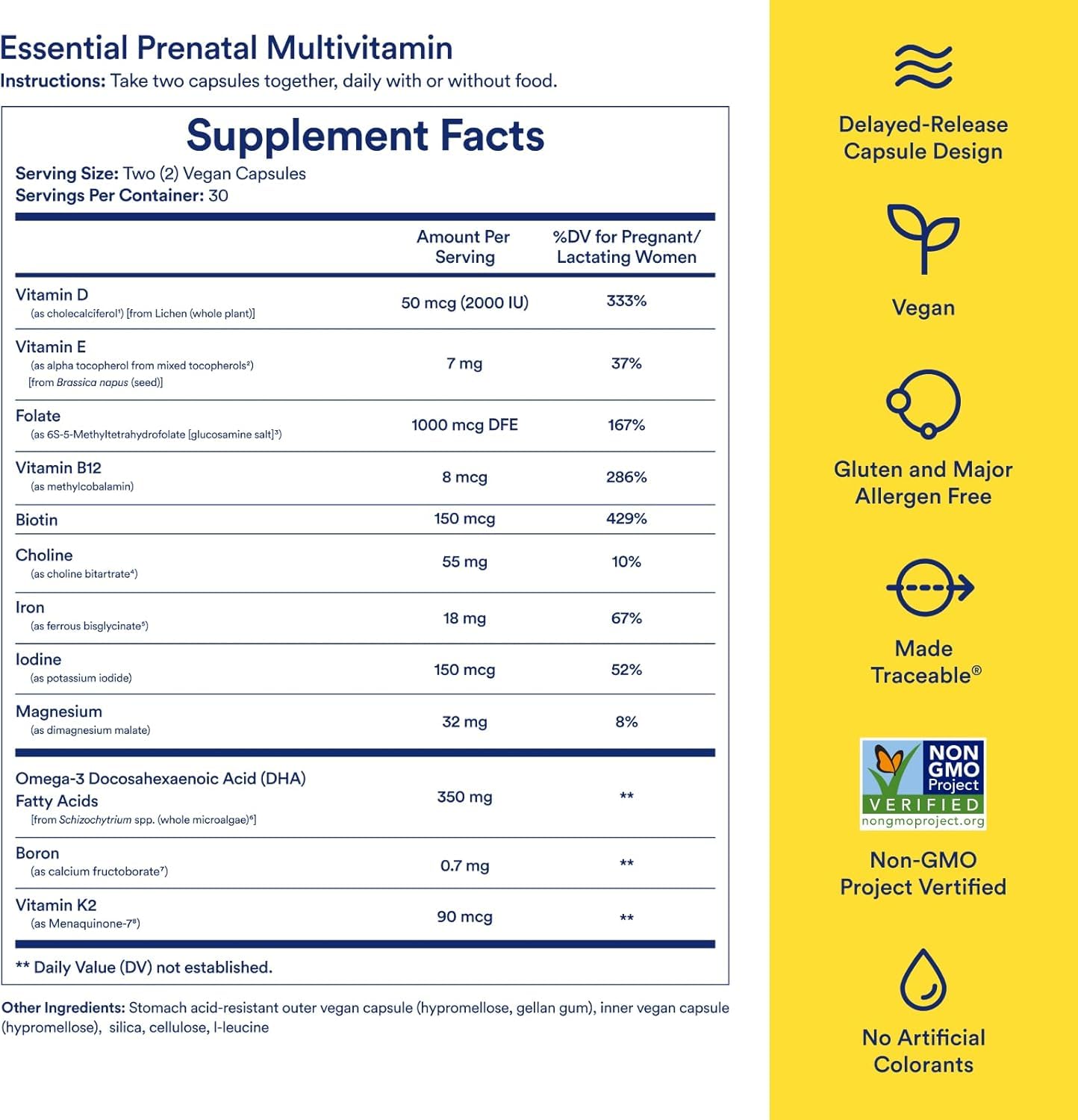Ritual Prenatal label highlights key nutrients and ingredient sources.