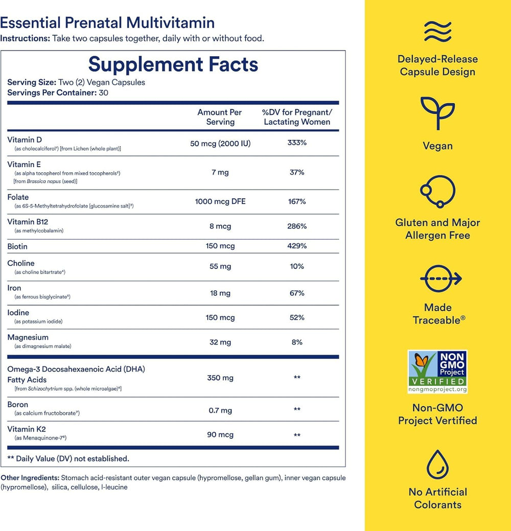Ritual Prenatal label highlights key nutrients and ingredient sources.