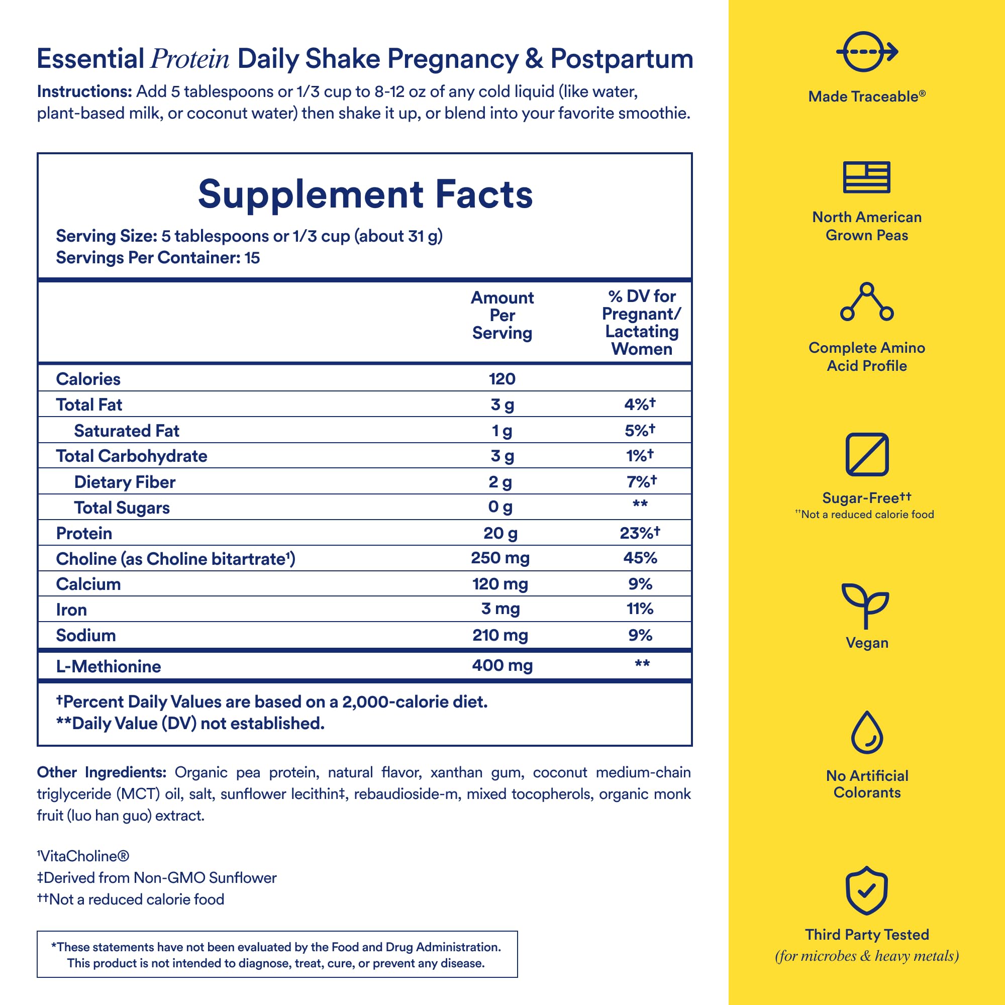 Ritual Prenatal label closeup: choline and protein details for informed choices