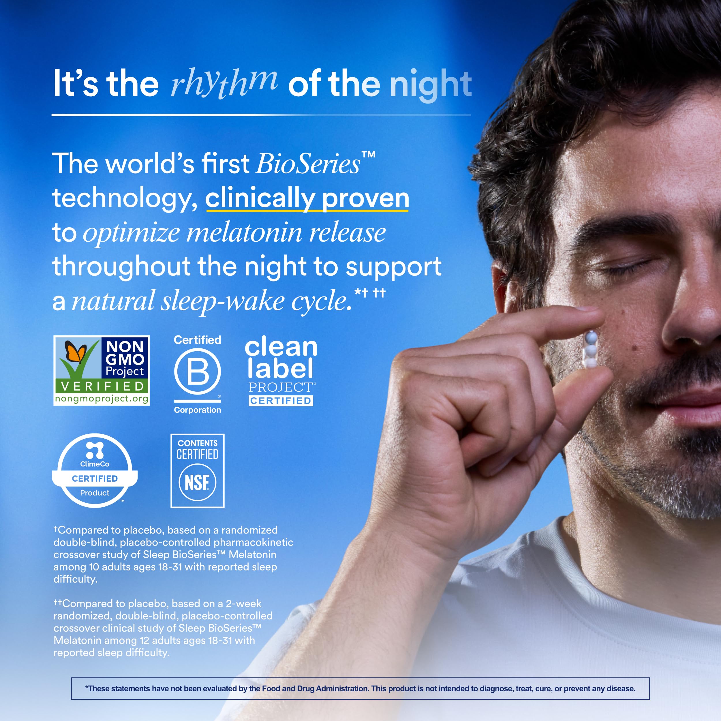 Ritual Sleep BioSeries melatonin capsules highlighting drug-free sleep support
