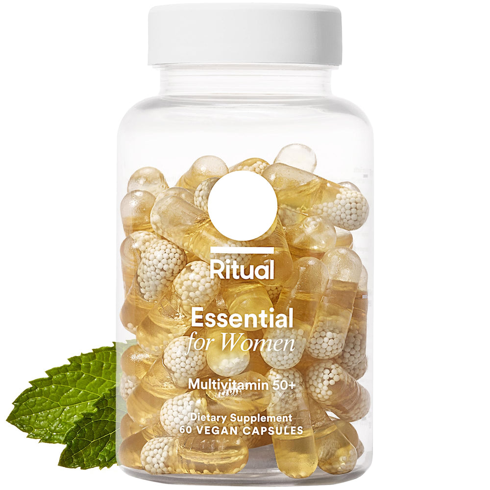 Ritual Women 50+ multivitamin bottle with mint flavor for daily wellness.