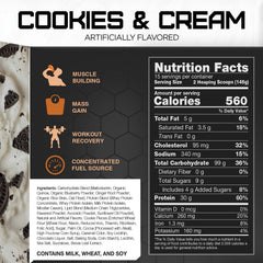 Close-up of Clean Gainer bottle label showing nutrition facts and branding.