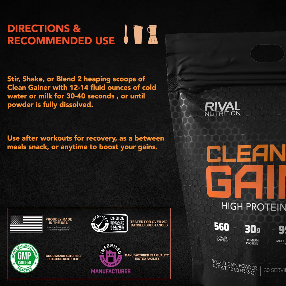 Rival Nutrition Clean Gainer serving idea, shake with ice for a tasty mass-building option