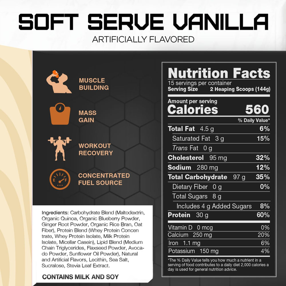RIVAL NUTRITION Clean Gainer energizing lipids provide sustained fuel.