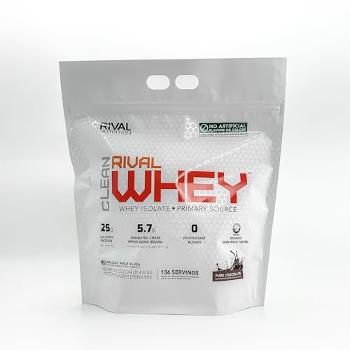 Clean Rival Whey scoop beside label highlighting 25g protein
