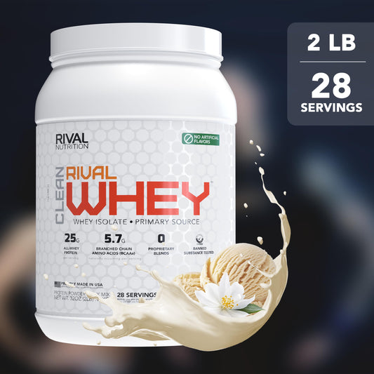 Pouring Clean Rival Whey Vanilla into a glass after a workout for post‑training support