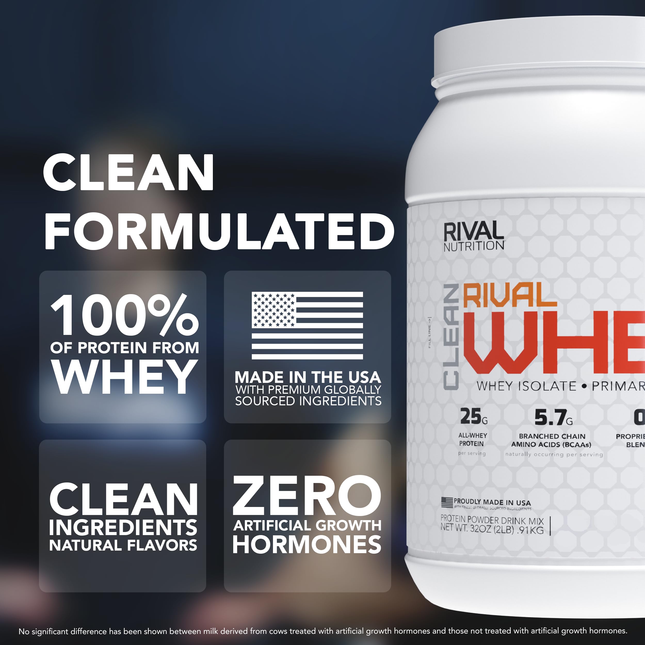 Scoop of Clean Rival Whey Vanilla with 25 g protein per serving