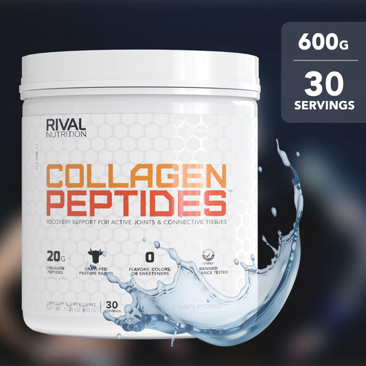Rival Nutrition Collagen Peptides being poured into a glass for easy daily intake.