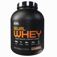 Rival Whey Chocolate Peanut Butter bottle pour ready for a protein shake