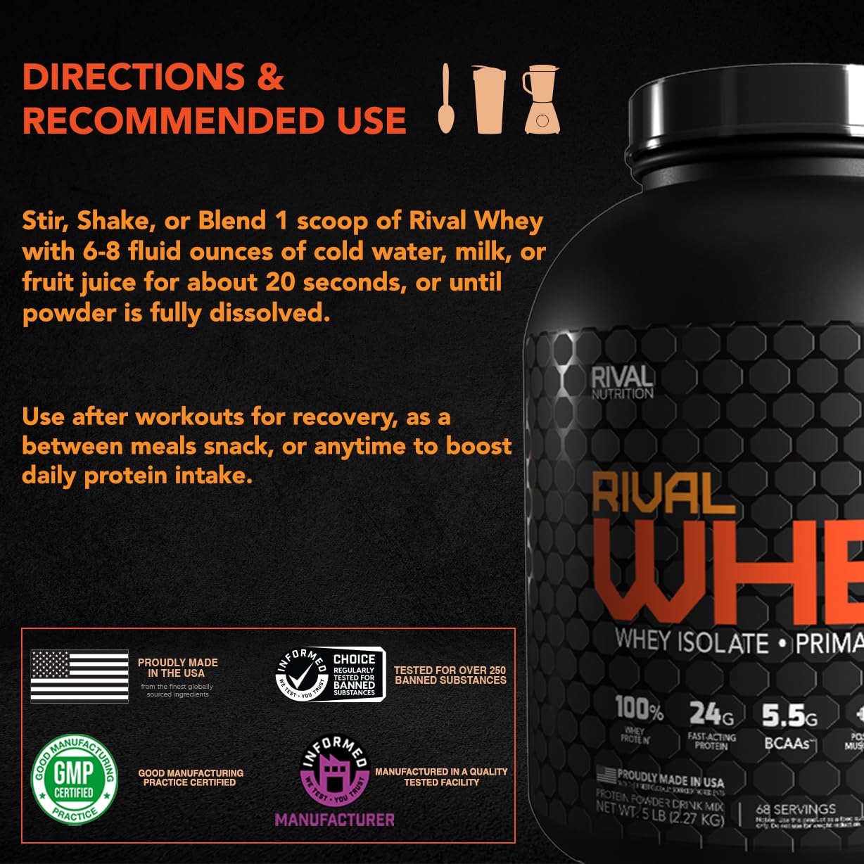 Rival Whey Chocolate Peanut Butter packaging on display demonstrates quality