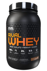 Rival Whey Rich Chocolate 2lb container front view highlighting premium protein source