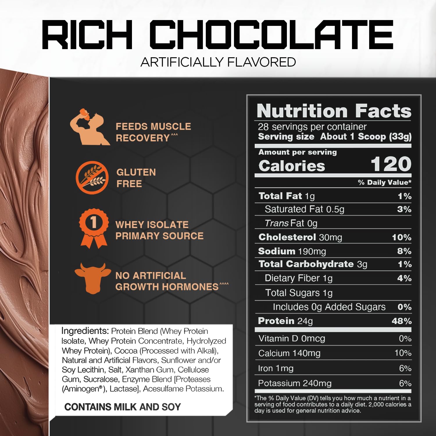 Rival Whey Rich Chocolate 2lb tub beside a shaker for daily use