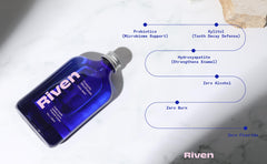 Riven Mouthwash with toothbrush nearby for post-brush routine