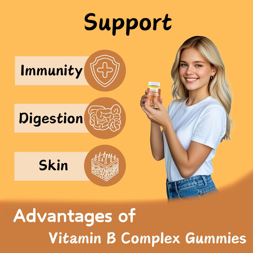 Riyuetian B Complex gummies ingredients label emphasizing vegan and allergen-free.