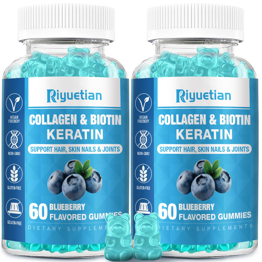 Riyuetian biotin-collagen gummies pack shot, vegan formula for hair, skin, nails