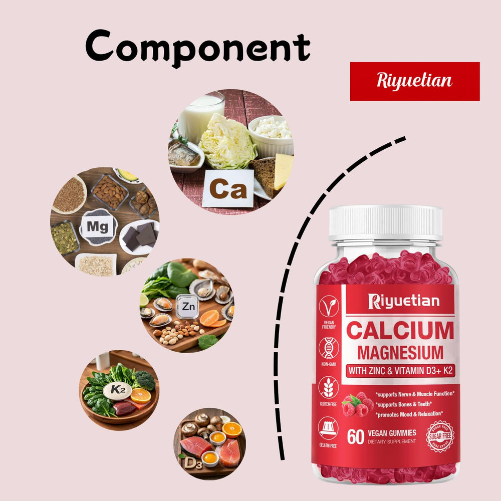 Riyuetian gummies label emphasizes non-GMO, gluten-free, dairy-free attributes.
