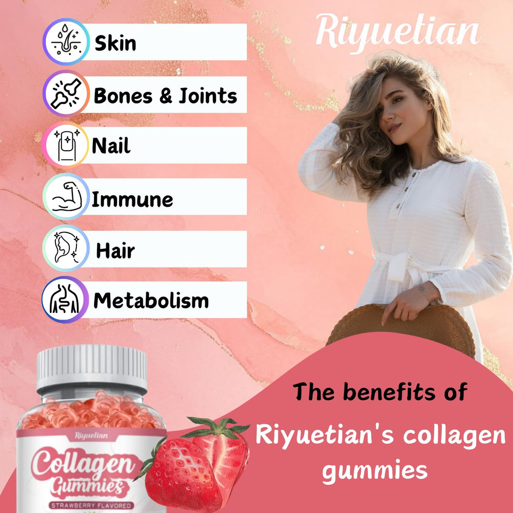 Riyuetian collagen biotin ingredients panel highlights collagen types and vitamins