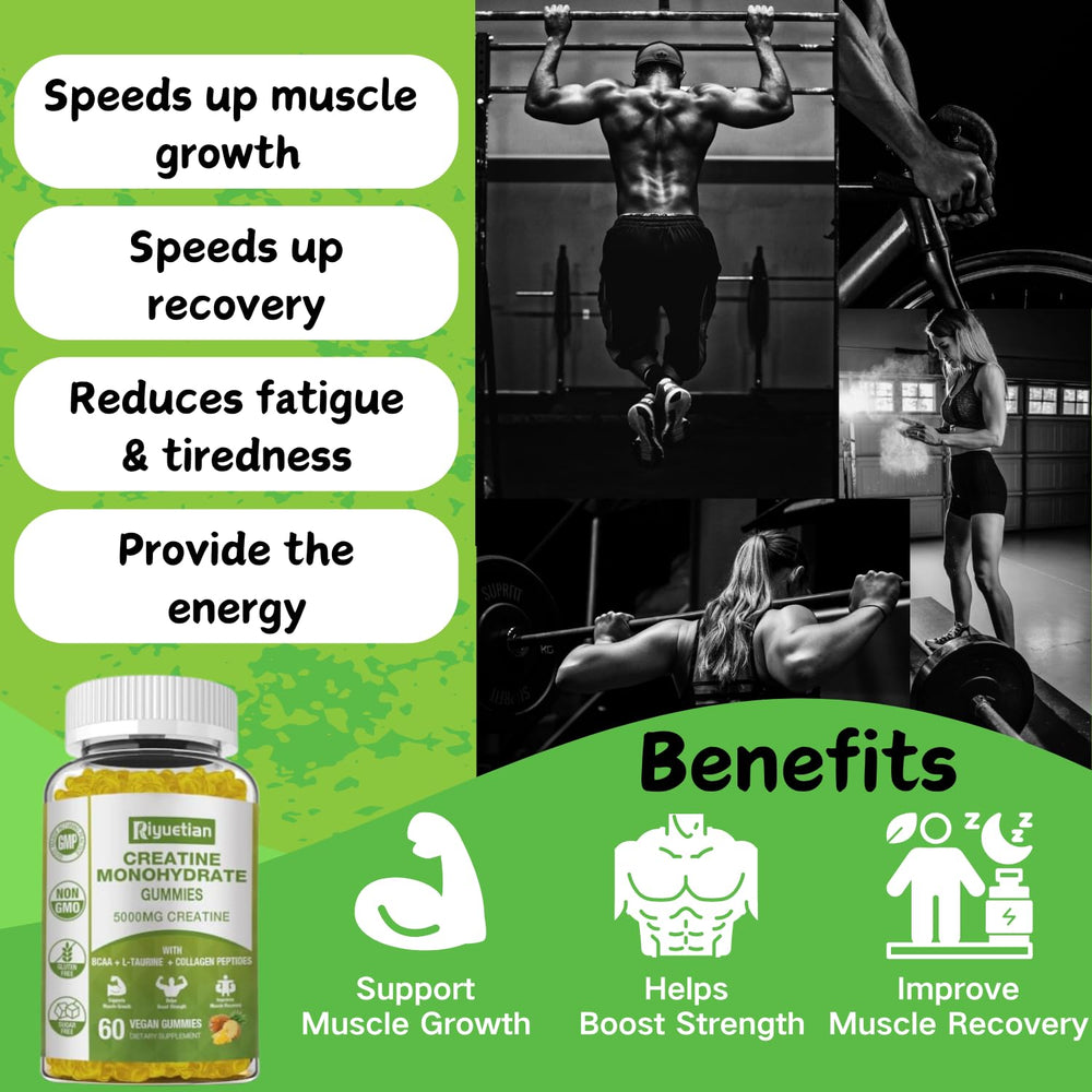 Riyuetian Creatine Monohydrate Gummies label closeup highlighting pineapple flavor