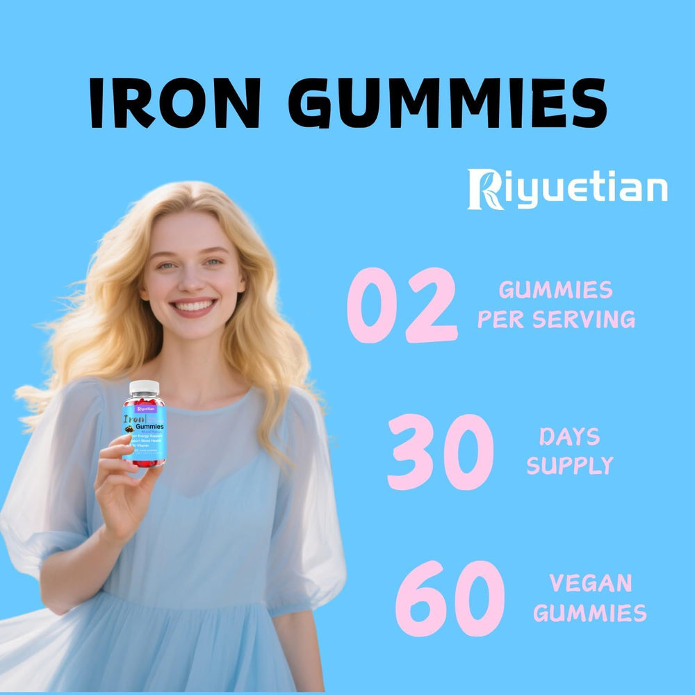 Riyuetian gummies on desk with water for routine.