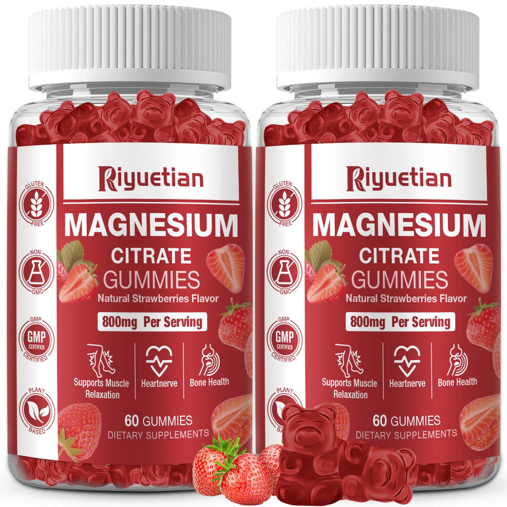 Riyuetian magnesium citrate gummies bottle front showing vegan energy support.