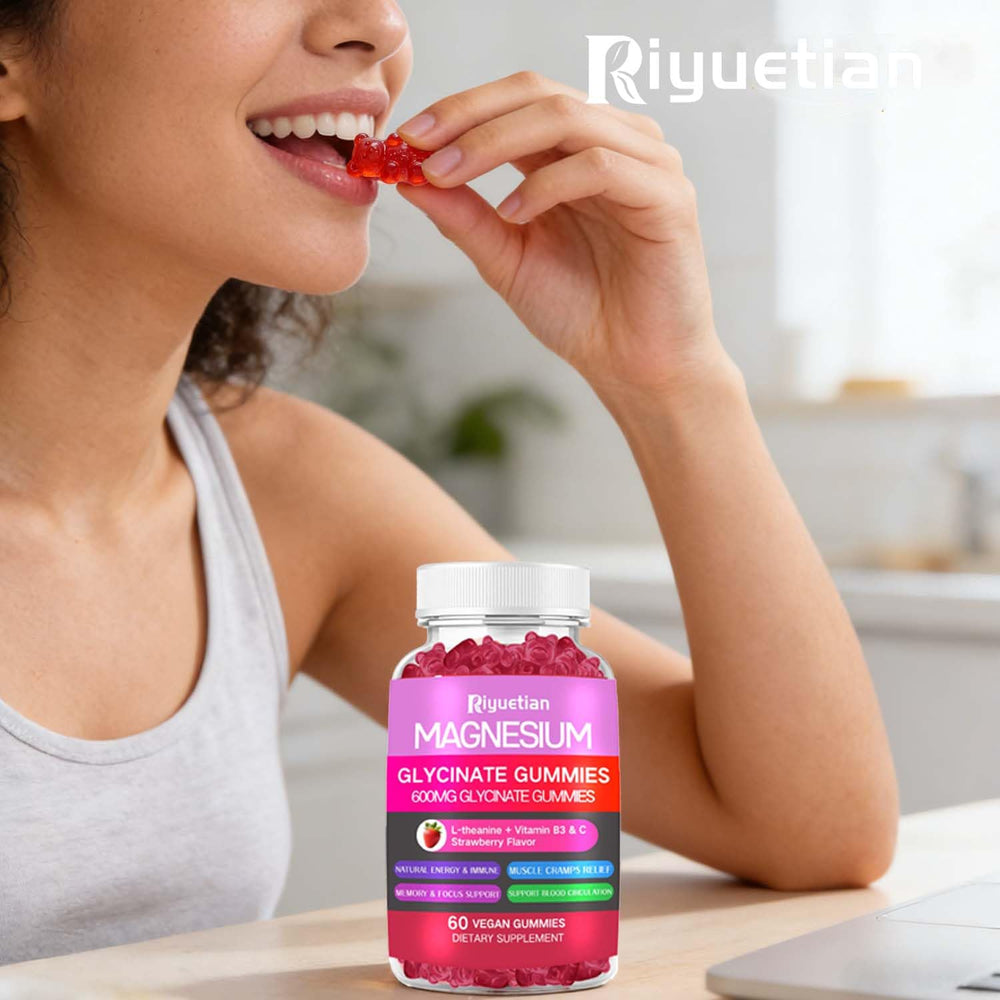 Riyuetian Magnesium Glycinate Gummies vegan ingredients with D3 and B6.