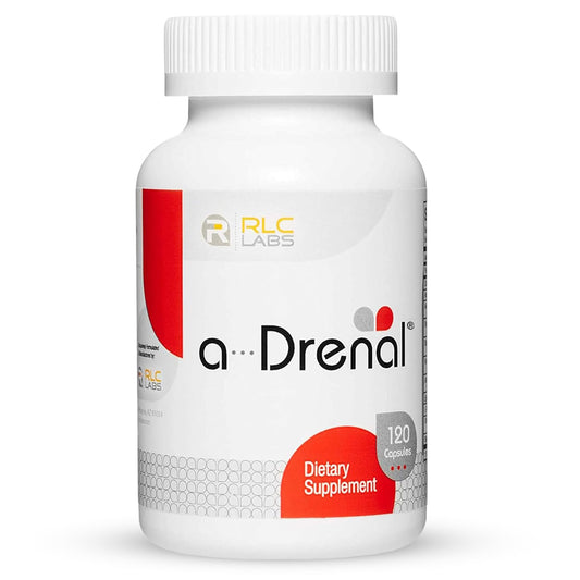 RLC Labs a-Drenal bottle front showcases cortisol balance support.