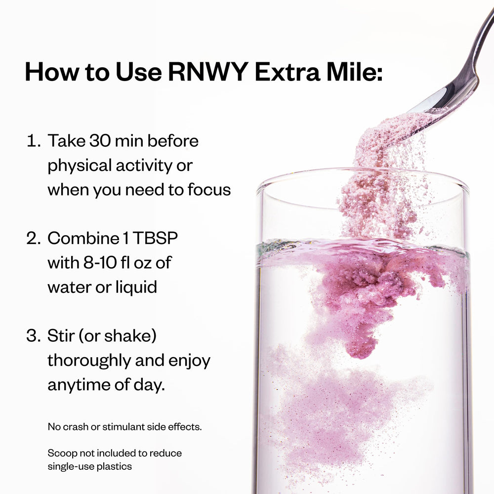 RNWY Extra Mile bottle on table evoking routine and habit-building workouts