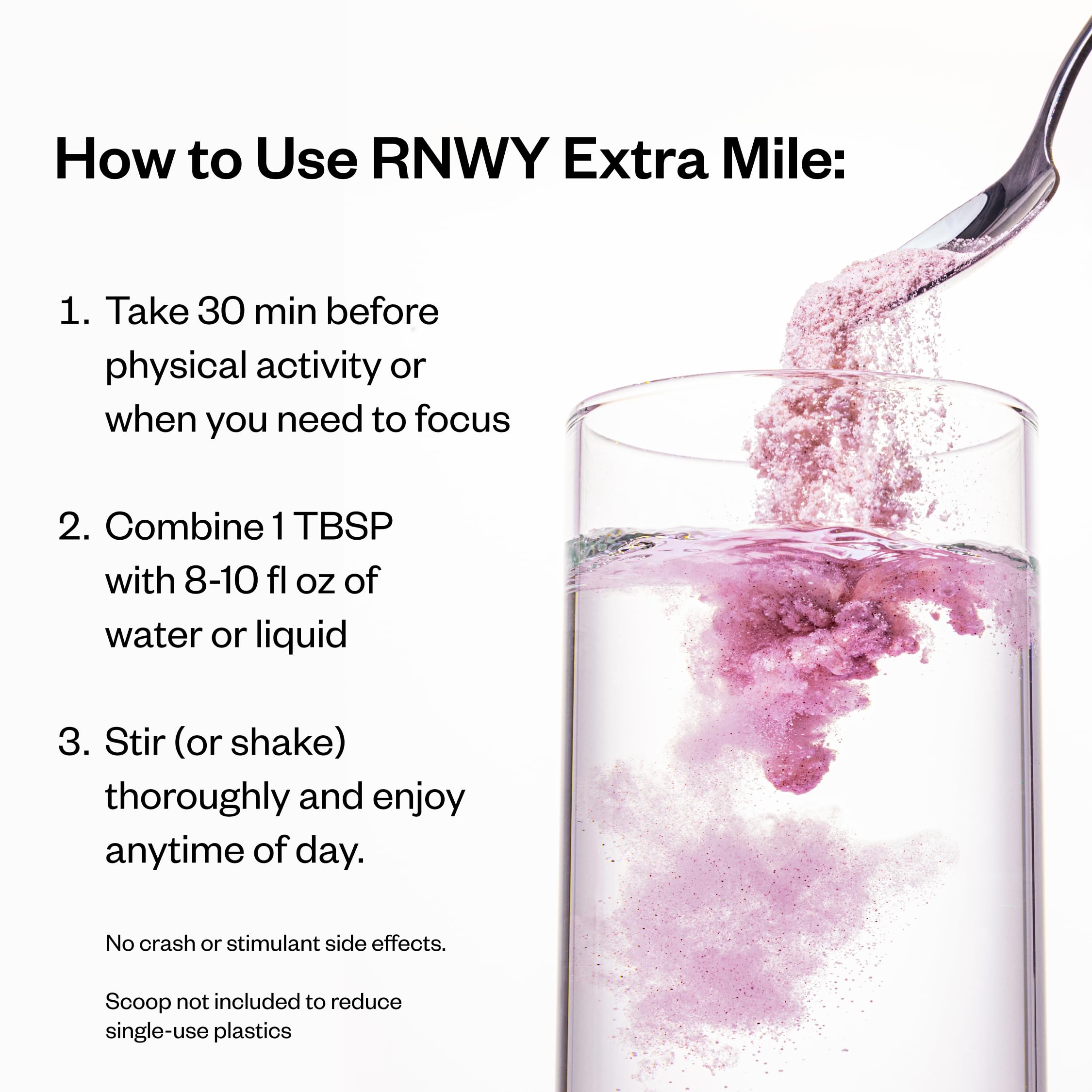 RNWY Extra Mile sugar-free label visible on container