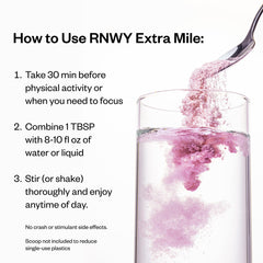 RNWY Extra Mile sugar-free label visible on container