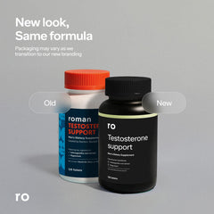 Ro Testosterone Support tablets closeup highlighting daily capsules.
