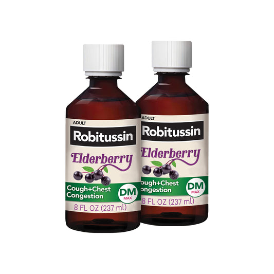 Robitussin Elderberry cough bottle with non-drowsy relief for adults