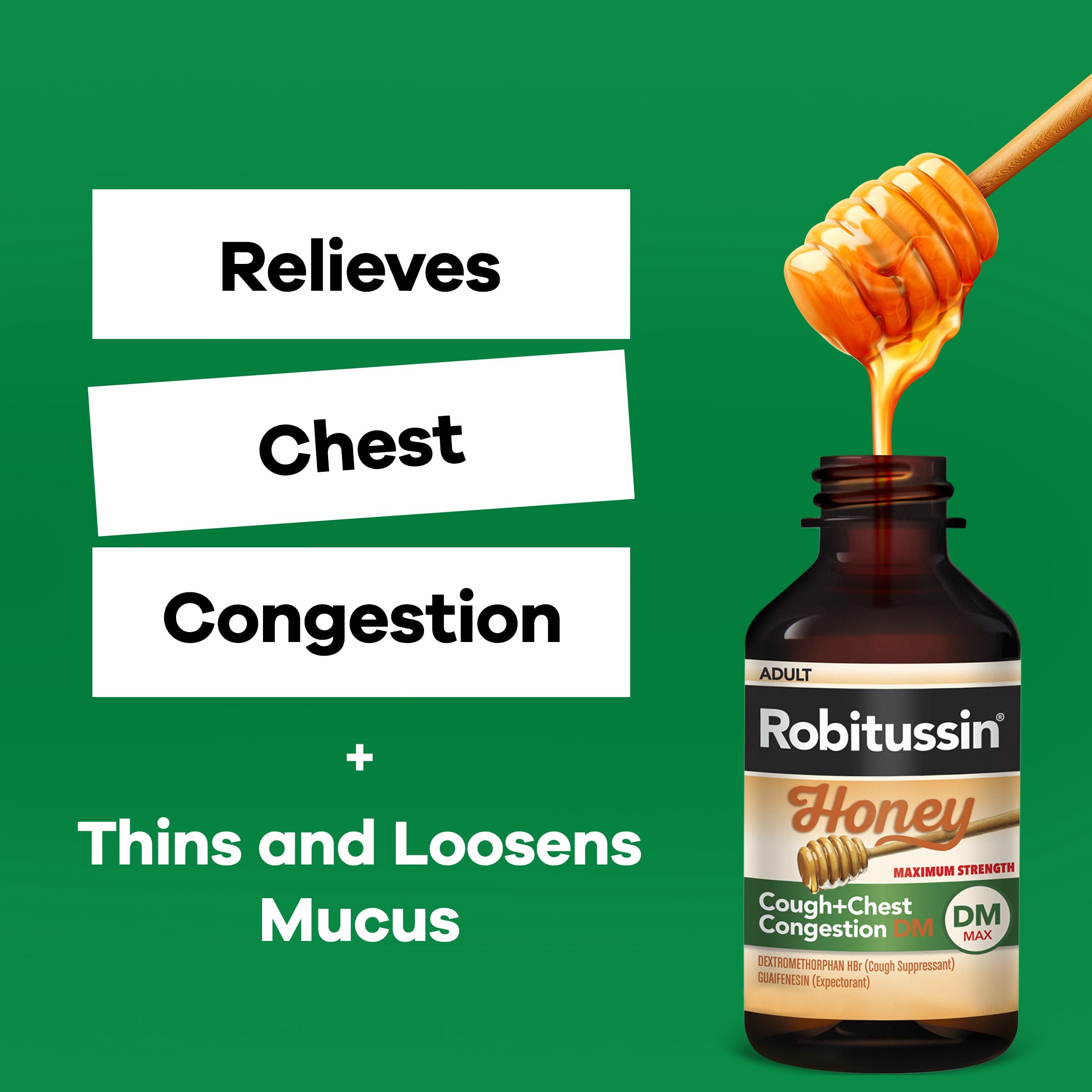 Robitussin Honey DM Max dosing cup emphasizes accurate 20 mL measurements