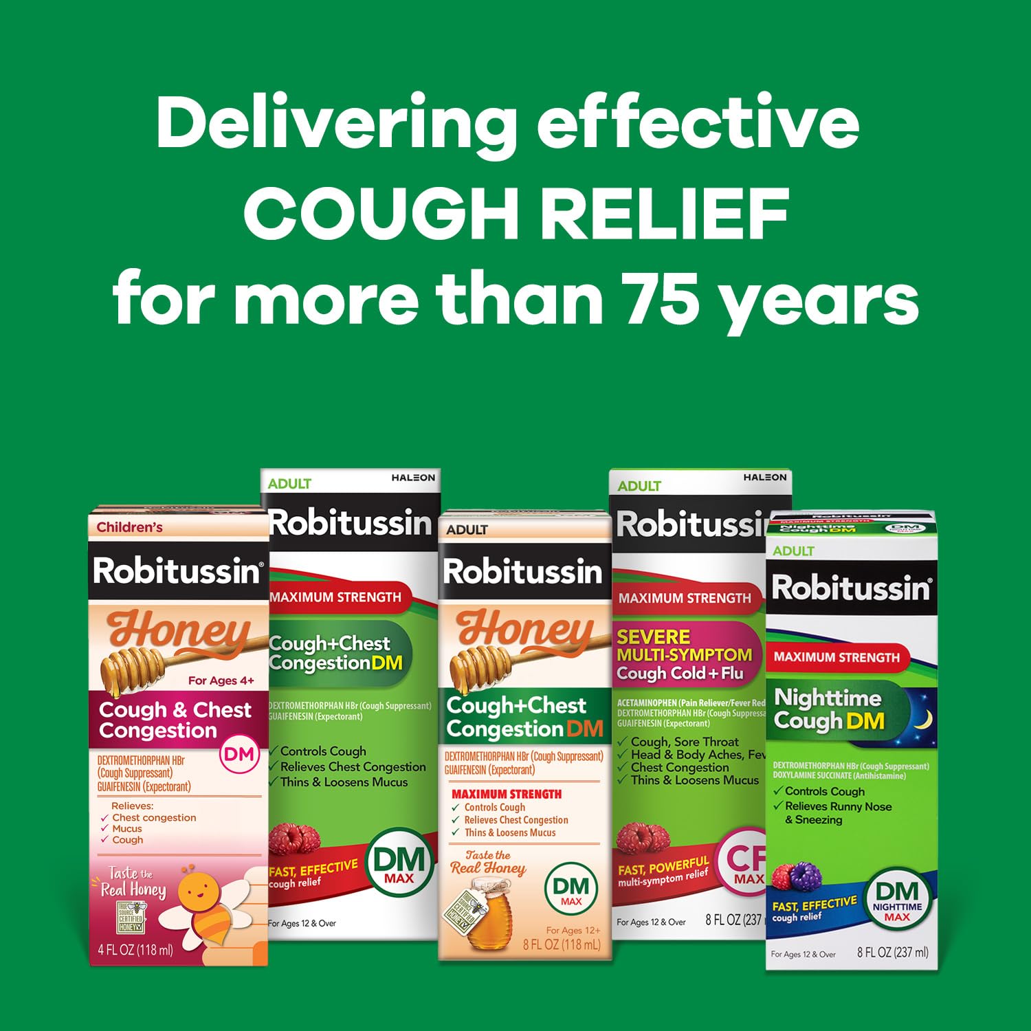 Robitussin Honey DM Max glossy bottle closeup highlights rich honey color